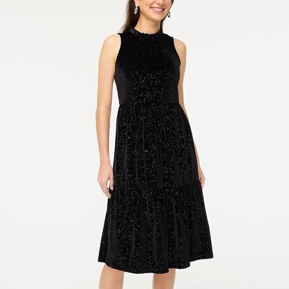 J Crew Velvet Shimmer Tiered Midi Dress NWT - Picture 1 of 10